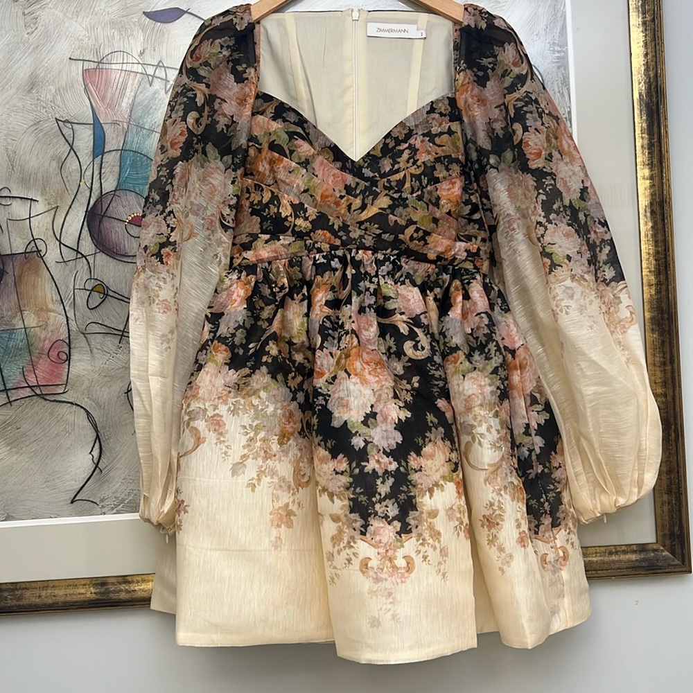 ZIMMERMANN
Degrade Floral-Print Long-Sleeve Draped Mini Dress